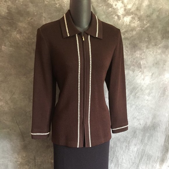 ST JOHN COLLECTION KNIT BROWN JACKET SIZE 4 - Picture 1 of 5